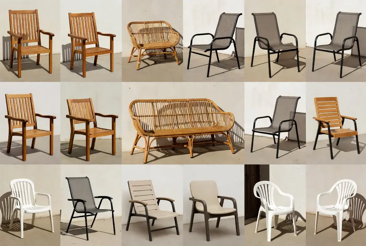 Záhradný nábytok z rôznych materiálov - drevo, ratan, kov, plast