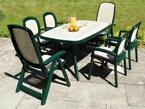 Zeleny plastovy zahradny nabytok